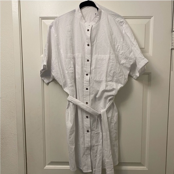 White Cotton Shirt Dress - Picture 2 of 4